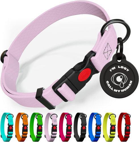 Adjustable Dog Collar with QR Code Dog Tag ID Attached - Made in USA - Honeycomb Waterproof Heavy Duty Dog Collar with Safe Lock Buckle - Odor Pro...
