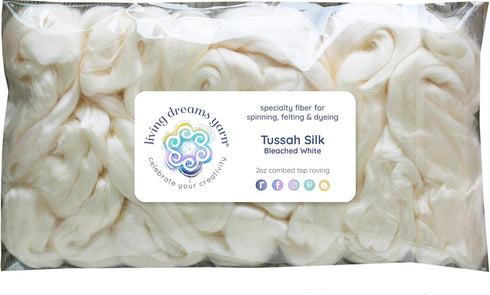 Tussah Silk Fiber for Soap Making, Spinning, Blending, Felting, Dyeing, and Paper Making. Premium Grade Extra Bleached White Combed Top Roving....