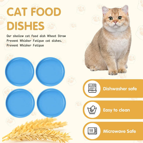 4 Pcs Whisker Fatigue Relief Cat Bowl Shallow Cat Food Dish 6 Inch Cat Wet Feeding Bowls Wide and Short Legged Cat and Small Pet Plate for Kittens...