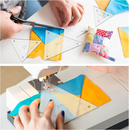 BENECREAT 6Pcs Free Motion Triangle Quilting Template Set, Acrylic Transparent Quilting Rulers for Machines Quilting DIY Designs On Shirts...