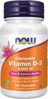 NOW Supplements, Vitamin D-3 5,000 IU, Natural Mint Flavor, Structural Support*, 120 Chewables...