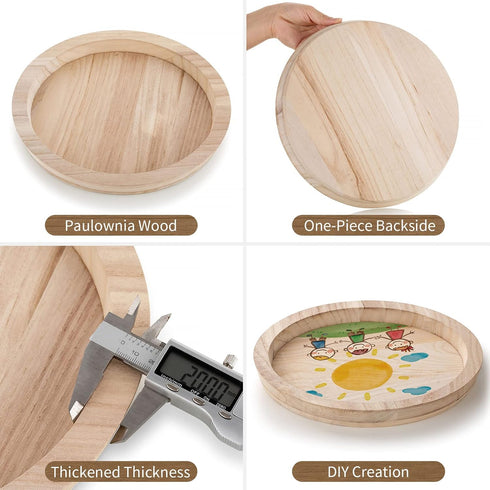 Hanobe Wood Decorative Tray - Round Unfinished Wooden Trays DIY Ottoman Serving Tray Centerpiece Candle Holder for Kitchen Countertop Crafts Art H...