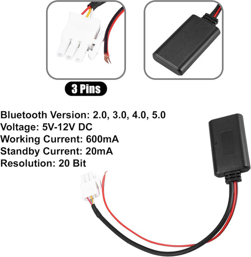 X AUTOHAUX Bluetooth Wireless Adapter Audio Radio Stereo Music Aux Cable Adapter 3 Pin for Honda GL1800 Goldwing...