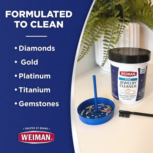 Weiman Fine Jewelry Cleaner Liquid with Cleaning Brush – Restores Shine & Brilliance to Gold, Platinum, Precious Gemstones & Diamond Jewelry, 6 Oz...