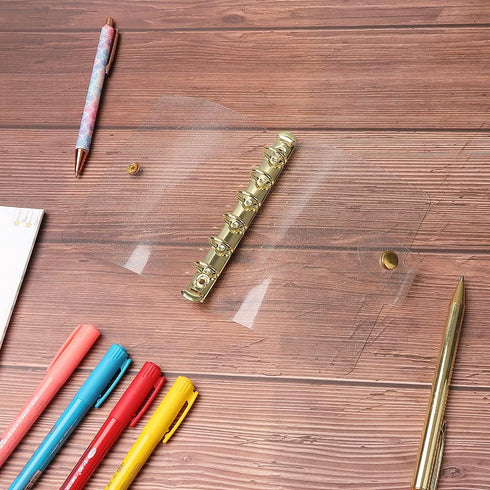 A7 Soft PVC Binder Cover Glitter Golden Refillable Budget Binder 6-Holes Loose Leaf Notebook Binders Round Ring Personal Planner Pages Protectors ...