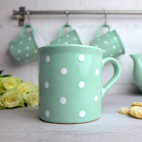 City to Cottage Handmade Teal Blue and White Polka Dot Ceramic Extra Large 17.5oz/500ml | Hot Chocolate, Coffee, Tea Mug, Cup with Handle Unique D...