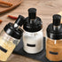 Kitchen Clear glass Spice Jars Seasonning Box Set of 4 with Spoons, Seasoning Containers Bottles with Black Cap,10oz for Home and Kitchen (4)...