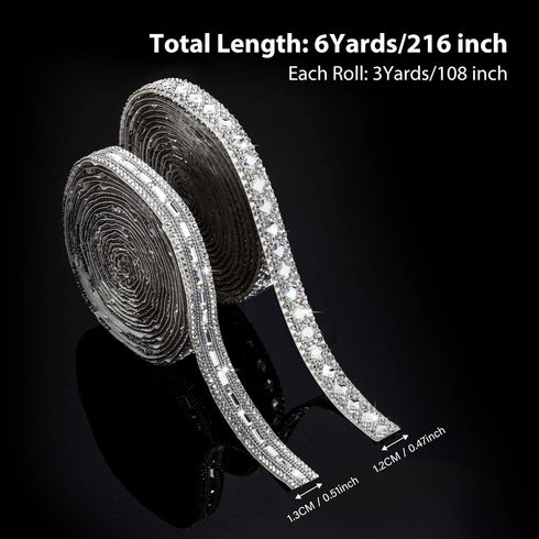 6 Yards Self Adhesive Rhinestone Ribbons 2 Styles Diamond Ribbon Crystal Roll Bling Diamond Rhinestone Crystal Car Sticker Gem Sticker for DIY Art...