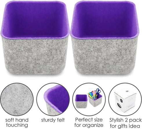 2-Piece Office Drawer Organizer bins for School Dorm Home Kitchen bathroom bedroom Closet Cabinet Desk Junk storage boxes (Purple)...