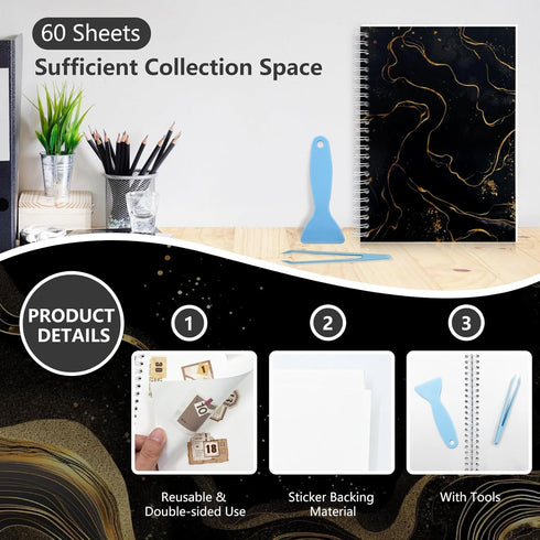 Reusable Sticker Book Collecting Album A5 Size 60 Sheets Sticker Collection Storage Book for Adults Release Paper Sticker Saver Organizer Book wit...