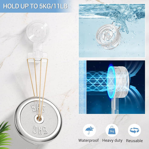 LUXEAR Suction Hooks, 2 Pack Razor Hooks Removable & Reusable Suction Shower Hook Waterproof Powerful Vacuum Suction Hanger for Towel Bathrobe Loo...