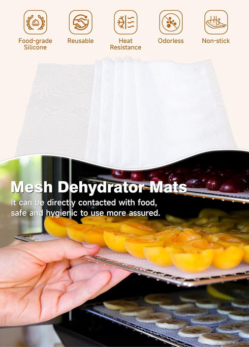 6 Pack Silicone Dehydrator Sheets (14 x 21 Inch) Premium Non-Stick Silicone Mesh Mat for Fruit Food Dehydrator Reusable Dehydrator Tray Liners for...