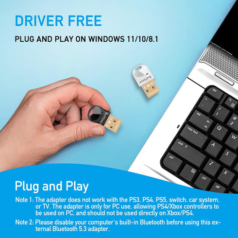 Bluetooth Adapter for PC, Bluetooth 5.3+EDR USB Dongle, Bluetooth Receiver Transmitter for Wireless Keyboard, Mouse, Speaker, Headset, Support Win...