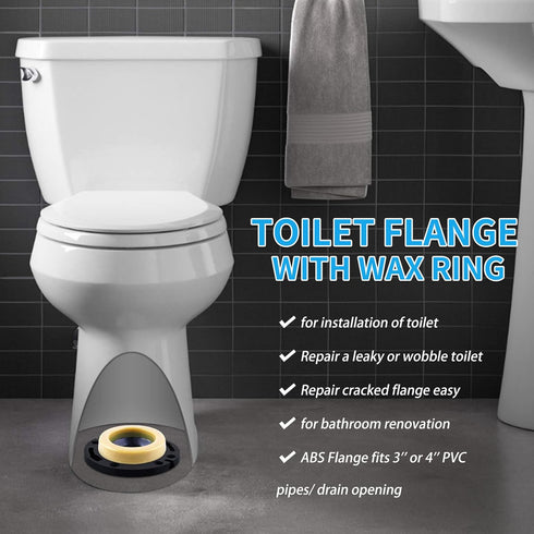 Toilet Flange with Wax Ring for Toilets Replacement Kit Includes Bolts PVC Toilet Flange Repair Kit for 3" or 4" Pipes, Fit Toilet Install & Repai...