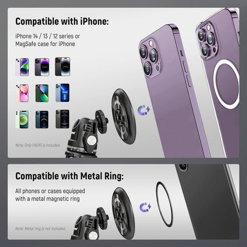 NEEWER Magnetic Phone Tripod Mount Adapter with 1/4" Holes Compatible with iPhone MagSafe Selfie Stick for 15 Pro Max 15 Plus 14 13 12 Pro Max Min...