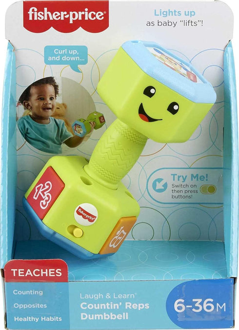 Fisher-Price Baby & Toddler Toy Laugh & Learn Countin’ Reps Dumbbell Rattle with Learning Lights & Music for Infants Ages 6+ Months...