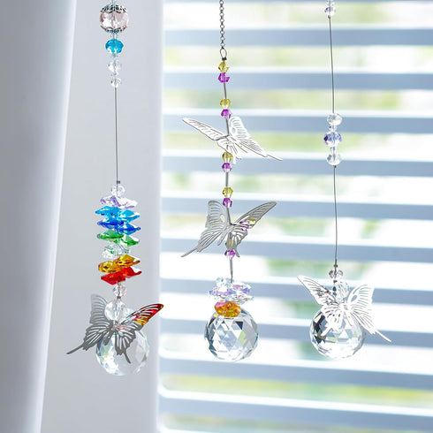 H&D HYALINE & DORA Crystal Suncatcher Window Hanging Ornament Crystals Ball Prism Rainbow Maker Butterfly Decor Pendant Set for Home Garden...