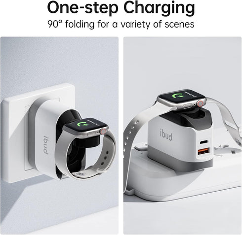 BUDI iPhone Fast Charger with Foldable Apple Watch Wireless Charging USB PD 38W Wall Charge Travel Charger for Apple Watch Block Wall Charger iPho...