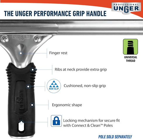 Unger Professional 12" Performance Window & Glass Cleaning Squeegee with Replacement Rubber - Cleaning Supplies, Heavy Duty Squeege for Window Cle...