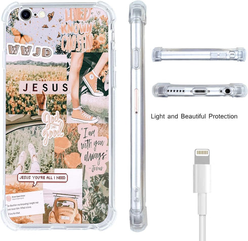 Christian Aesthetic Collage Case for iPhone 7/8/SE 2020, Christian Faith Positivity Motivational Jesus Graphic Case for Women Men, Unique Trendy S...