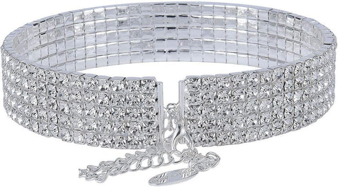 5-row Five Rows Clear White Black Pink Silver Austrian Rhinestone Crystal Choker Collar Necklace Dance Party Jewelry Wedding Prom N060...