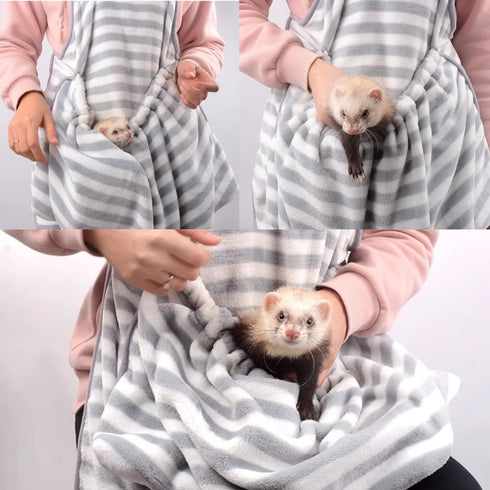 Ferret Sling Carrier - Fleece Small Pet Carrier Bag Soft Breathable Hands Free Shoulder Front Chest Apron Bonding Pouch Accompany Carrier for Smal...