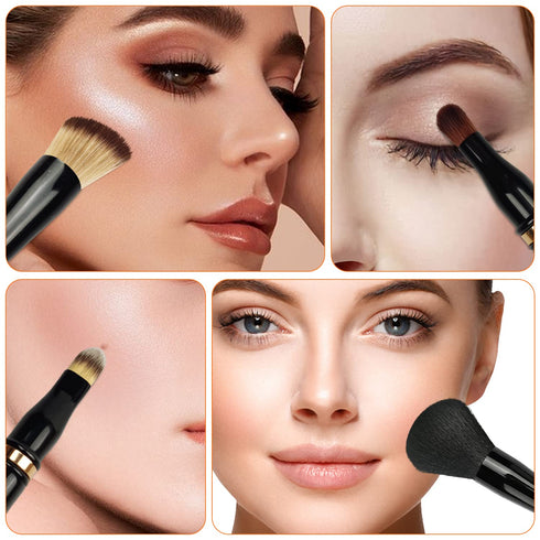 Travel Makeup Brushes with Case, 4 in 1 Makeup Brush Set, Powder Brush, Foundation/Blush Brush, Eyeshadow Brush, Concealer Brush, Double Ended Mak...