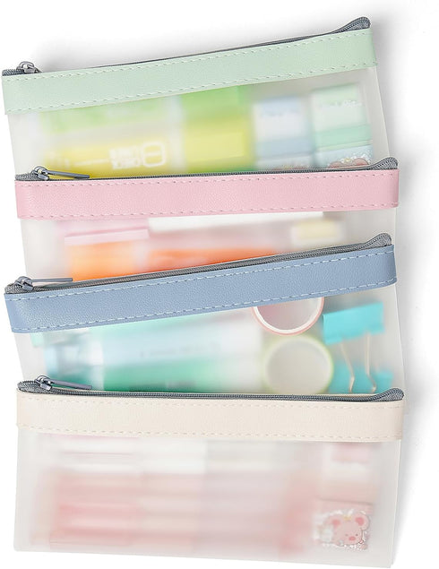 4 Pack Pencil Case Zipper Pencil Pouch, Multifunctional Clear Pen Bag Organizer Stationery Storage Bag for Office Supplies Cosmetics Makeup Travel...