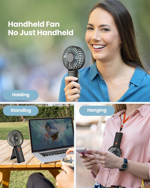 Mini Handheld Portable Foldable Small Fan USB Rechargeable Personal Fan Neckable Desktop 4-speed 3-in-1 Mute Handheld Small Fan 6-15 Hours Continu...
