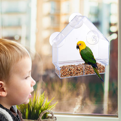 SUQ I OME Outside Wild Clear Window Mounted Bird Feeders with Strong Suction Cups, Acrylic Clear, Window Bird House Feeder for Cardinals, Blue Jay...