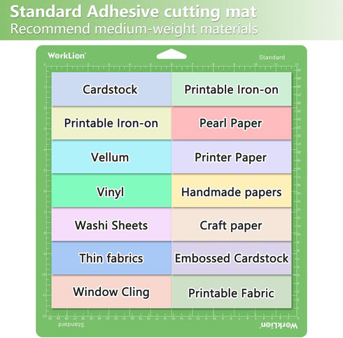 WORKLION 12x12 Cutting Mat for Cricut: (Standard adhesive, 3 Mats) Cricut Explore One/Air/Air 2/Maker Standard Adhesive Sticky Green Quilting Cric...