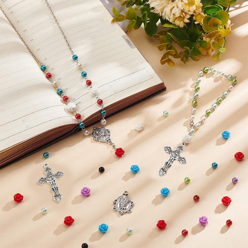 PH PandaHall Rosary Necklace Making Kit Rosary Prayer Making Supplies First Communion Necklace Set Pearl Beads Cross Beads Kit for Rosary Easter E...