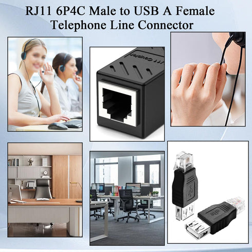 QIANRENON RJ11 to USB Telephone Line Adaptor RJ11 6P4C Male to USB A Female Modem Converter 4Pin RJ11 to USB Phone Interface Test Connector, for T...