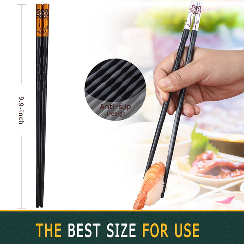 Fiberglass Chopsticks Series - Japanese Non-Slip Chopstick, Reusable Chop Sticks Dishwasher Safe, 5 Pairs, Gift Set, 9.9 Inches, Spring Flower...