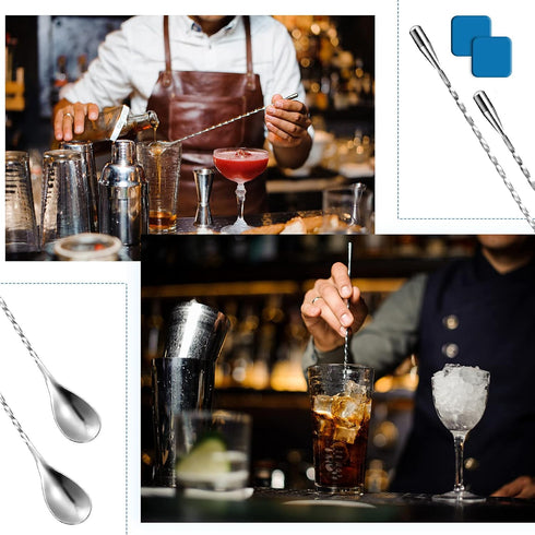 Patelai Wooden Cocktail Drinks Muddler Bar Muddler and 12 Inches Bar Spoon Stainless Steel Shaker Spiral Mixing Spoon for Making Cocktails Mojito ...