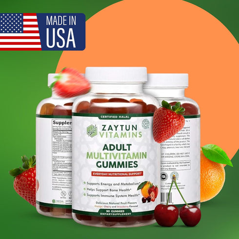 Halal Adult Multivitamin Gummies for Men, Women, Complete Everyday Nutritional Support with Biotin, Vegan, Natural Fruit Flavors, Non-GMO, Made in...