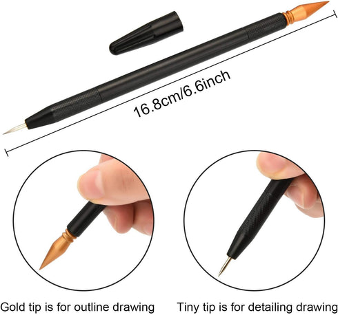 Scratch Painting Art Tool, 11 Pieces Scratching Drawing Tool Set, Including Artist Glove, Tool Bag, Scratch Coloring Pens, Plastic and Wooden Styl...