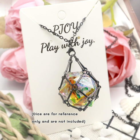 DND Dice Necklace Dice Cage for Interchangeable D20 Dice Dungeons and Dragons Gamers DND Gifts-Silver Black...
