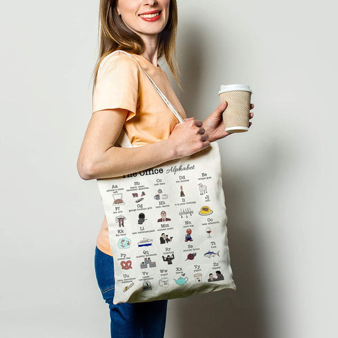 Funny The Office Merch Gifts Tote Miffy Bag For Women TV Show Alphabet Theme Natural Reusable Cute Eco-Friendly Cotton Tote Bag, Off White...