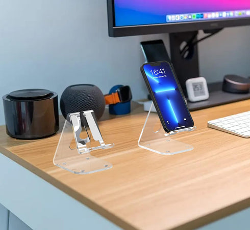 2 Pack Acrylic Cell Phone Stand, Phone Holder for Desk, Portable Clear Phone Stand,Office Desktop Accessories, Compatible with 4-10'' Phone 13 Pro...