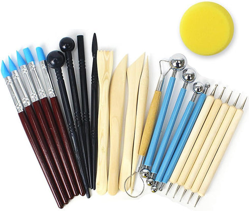 RUBFAC Polymer Clay Tools, Clay Tools Kit, 24pcs Clay Sculpting Tools Set with Stylus and Rock Painting Kit - Air Dry Clay Modeling for Pottery an...
