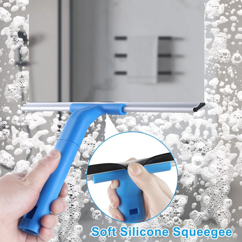 Window Cleaning Combo(12IN), Silicon Window Squeegee + Microfiber Glass Wiper, Professional Window Cleaner for Bathroom, Shower, Car, Glass...