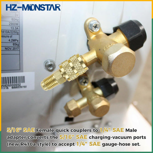 R410A R134A Adapters Mini Split Adapter Fitting Kit 5/16" SAE 1/4" SAE Flare, 1/2 Acme 1/4" SAE Female to Male Brass Fitting Kit with Valve Core R...