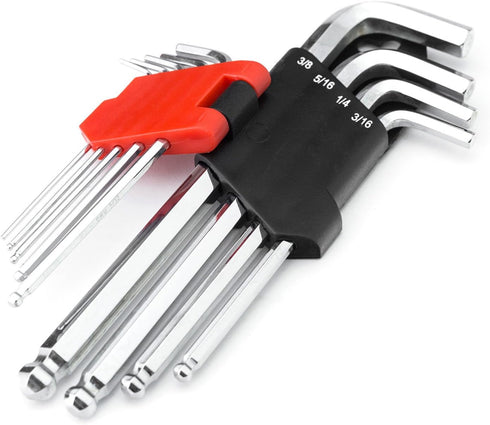 MAXPOWER 9PCS Long Arm Ball End Hex Key Wrench Set, Industrial Grade Allen Wrenches, CR-V Steel, Hinged Case, SAE Size 1/16 Inch - 3/8 Inch...