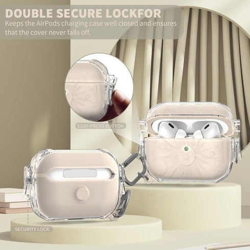 for Airpods Pro 2nd/1st Generation Case with Lock, Sun and Moon Engraved Airpod Pro Case 1&2 Protective Cover with Cleaner Kit&Keychain&Lanyard fo...
