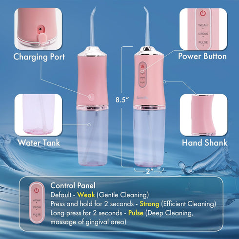 Cordless Water Flosser, 220ml Portable Water Flosser Rechargeable 4 Hour Battery Life, 4 Cleaning Floss Picks, IPX7 Waterproof Teeth Cleaner, 3 Pr...