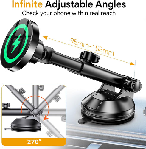 for iPhone MagSafe Car Mount Charger iPhone Wireless Car Charger Mount?Magnets+ Suction Cup?Windshield Magnetic Phone Holder Car Magsafe Accessori...
