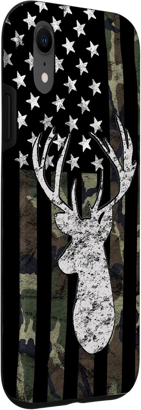 Deer Hunting Camouflage American Flag Whitetail Buck USA Case for iPhone XR...