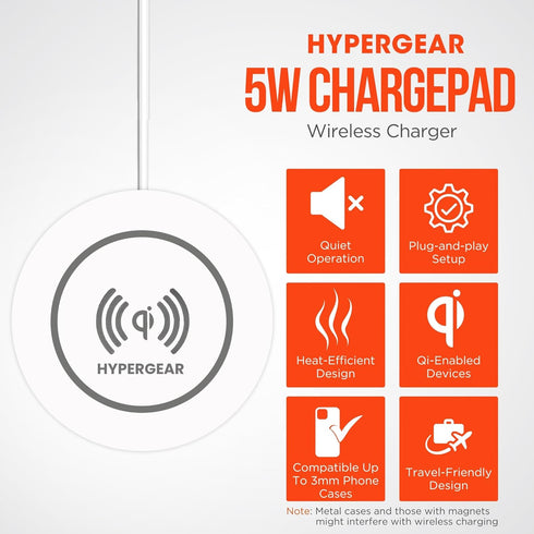 HyperGear ChargePad - 5W Universal Wireless Charging Pad & Fast Wireless Charger w/LED Power Indicator, Compatible with iPhone, Android, AirPods, ...