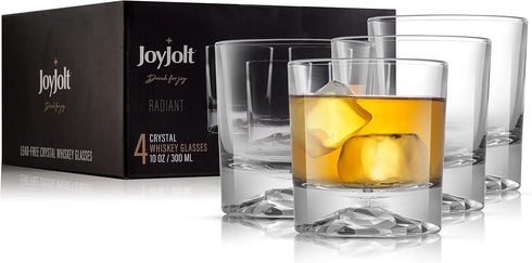 JoyJolt Everyday Whiskey Glasses - 10oz Old Fashioned Glasses, Set 4 Crystal Scotch Glasses, Rocks Glass, Bourbon Glasses, Liquor Glasses, Cocktai...